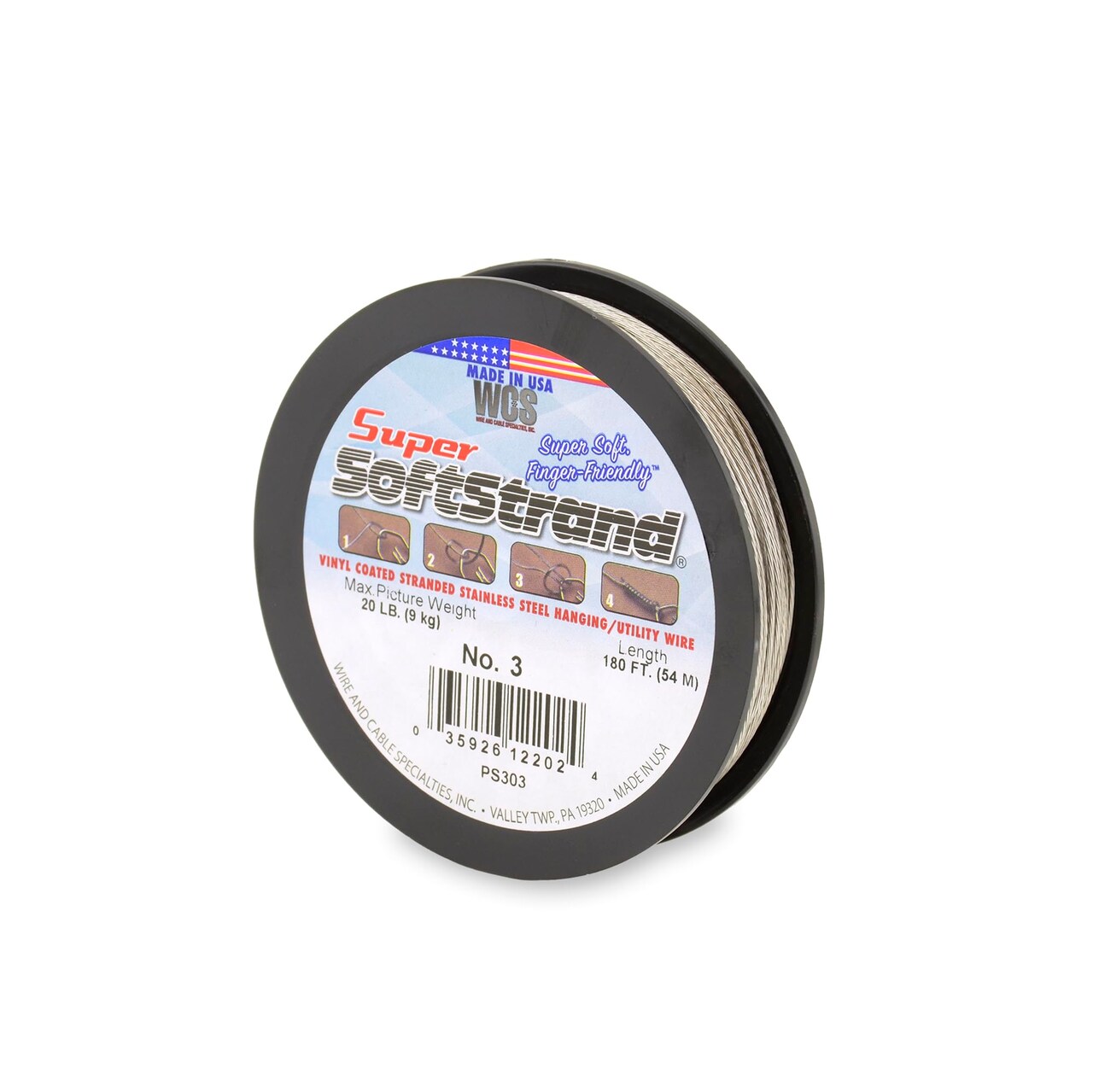 Vinyl-Coated Stranded Stainless Steel Picture Wrapping Wire, Size #3, 20 lb / 9 kg, 180 ft / 54 m